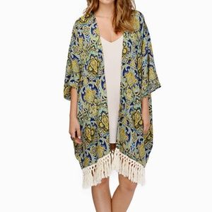 TOBI Multi-Blue Fringed Kimono